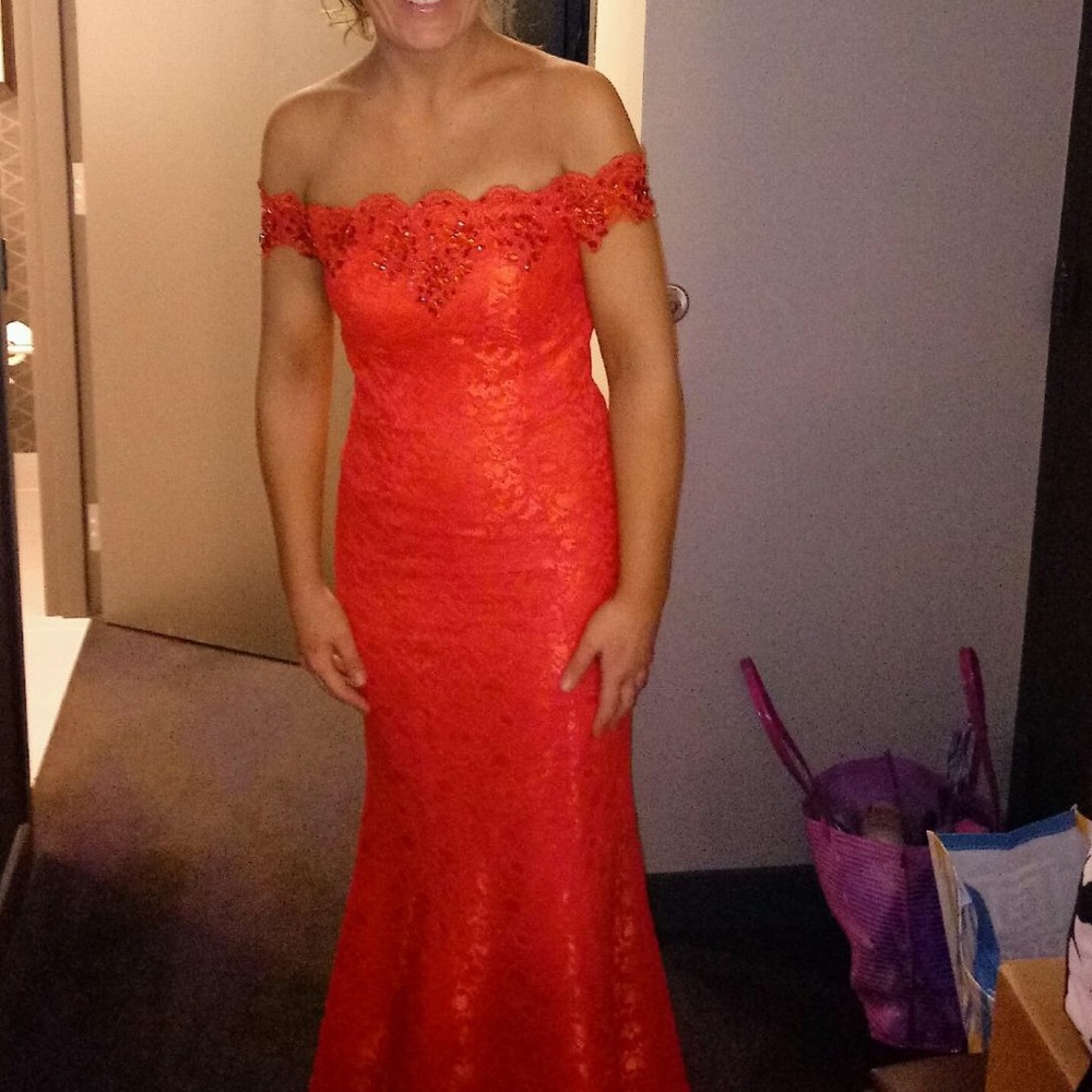 Long red lace gown - romantic red lace dress